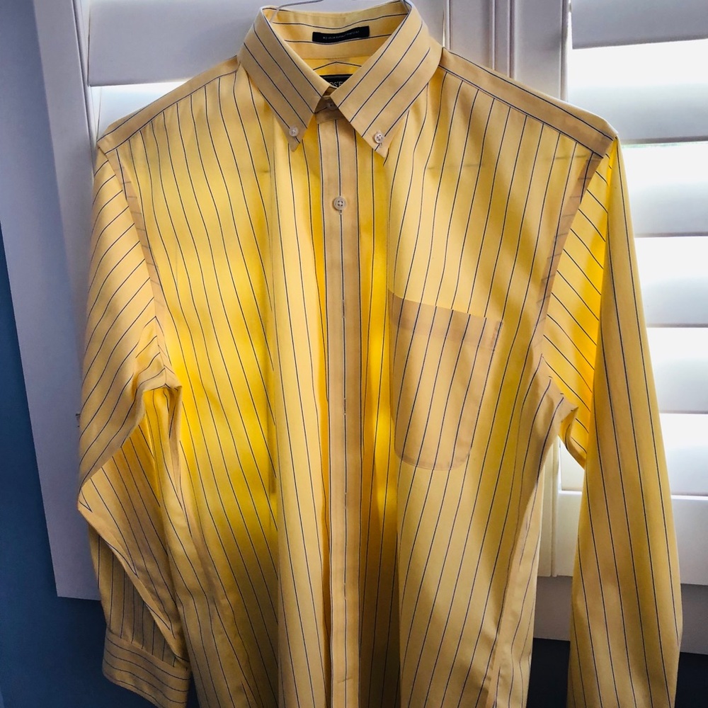 Mens yellow shirt with blue pin stripe